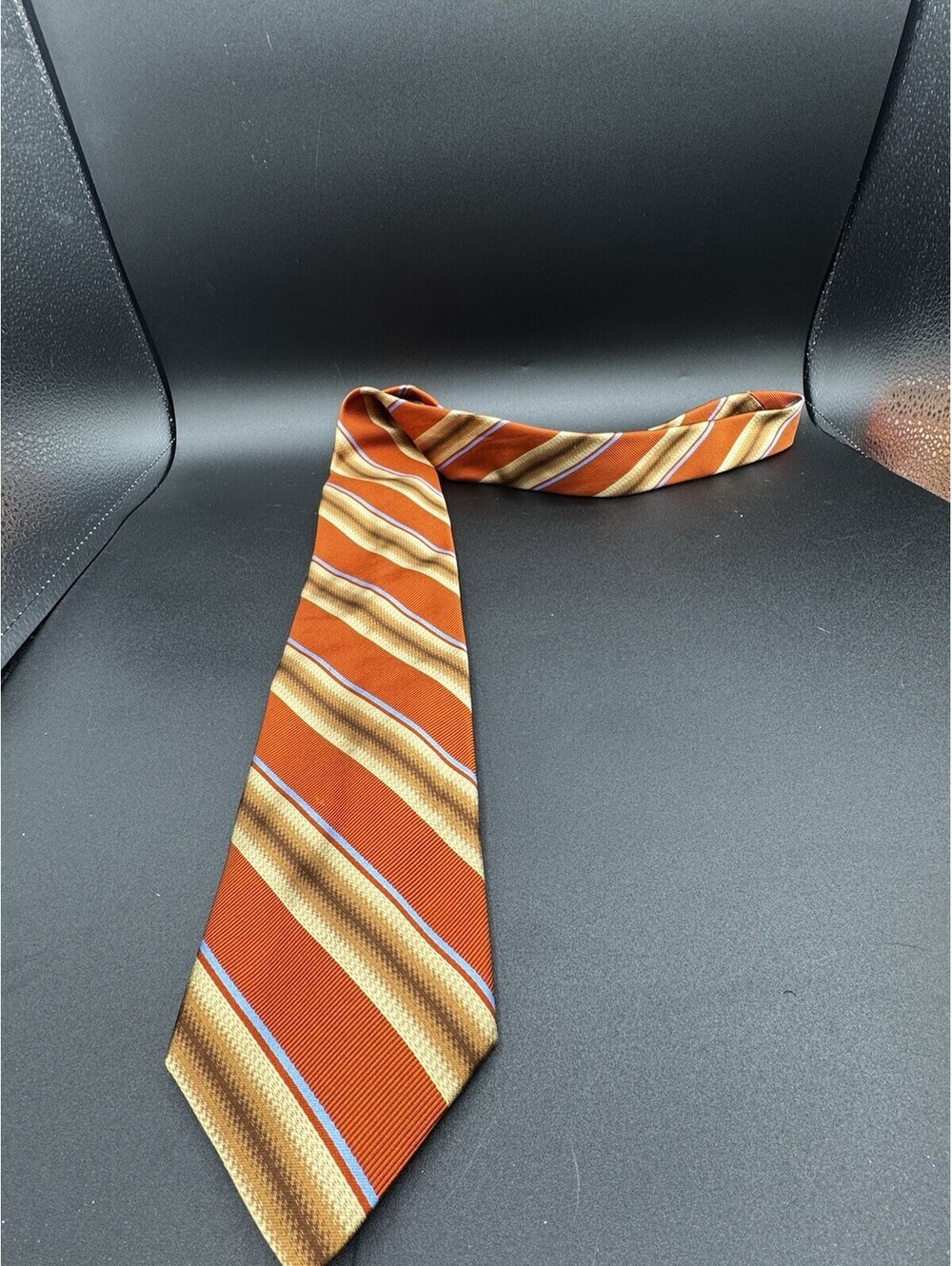 Jos A Bank Signature Collection Mens Silk Tie Orange Brown Blue Striped Necktie